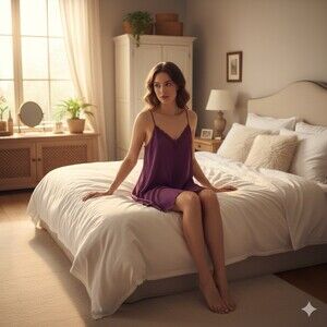 Vintage Val Mode Lingerie Purple Pleated Nightgown Medium Chemise Lace Rose